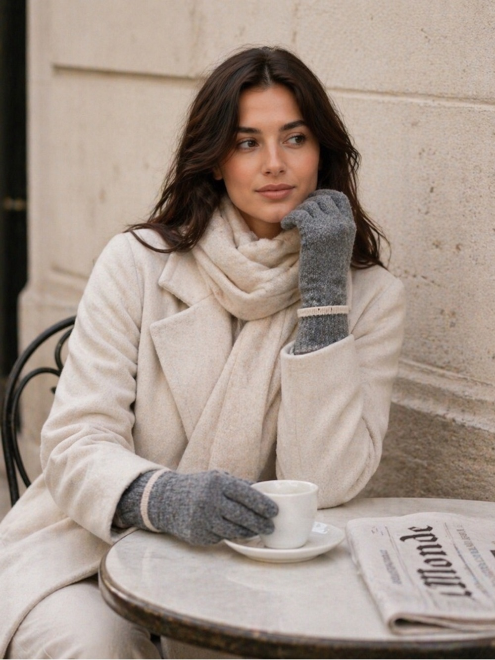 Hannah Rose 100% Cashmere Gloves in Charcoal with Heather Grey Accent.